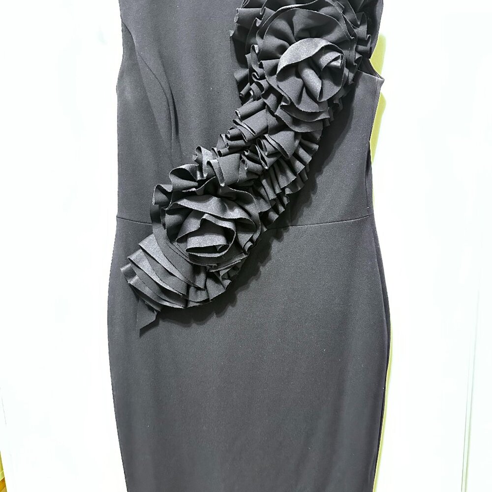 BETSY & ADAM NAVY BLUE PENCIL DRESS SIZE 12 MIDI LENGTH WITH FLORAL ATTACHMENT